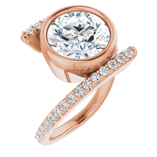 18K Rose Gold Customizable Bezel-set Round Cut Design with Bypass Pavé Band