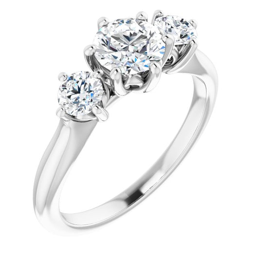 10K White Gold Customizable Triple Round Cut Design with Decorative Trellis