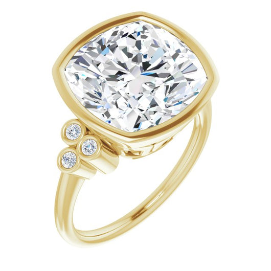 10K Yellow Gold Customizable 7-stone Cushion Cut Style with Triple Round-Bezel Accent Cluster Each Side