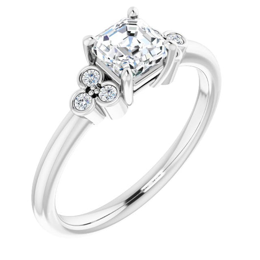 14K White Gold Customizable 7-stone Asscher Cut Center with Round-Bezel Side Stones