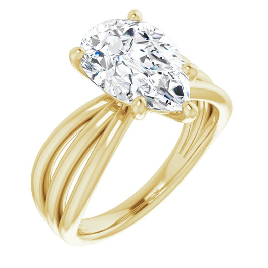 10K Yellow Gold Customizable Pear Cut Solitaire Design with Wide, Ribboned Split-band