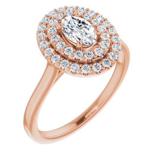 10K Rose Gold Customizable Cathedral-set Oval Cut Design with Double Halo