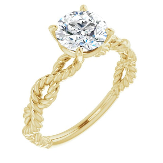 10K Yellow Gold Customizable Round Cut Solitaire with Infinity-inspired Twisting-Rope Split Band