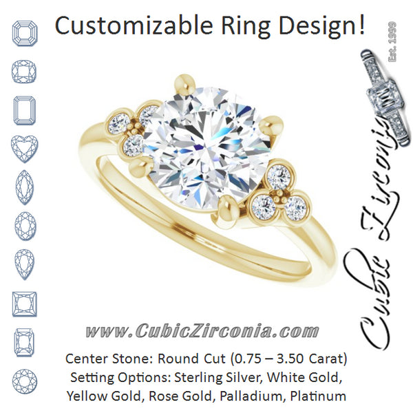 Cubic Zirconia Engagement Ring- The Irene (Customizable 7-stone Round Cut Center with Round-Bezel Side Stones)