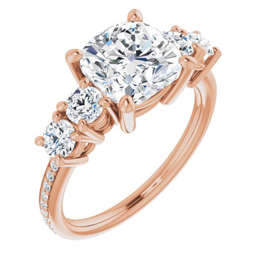 10K Rose Gold Customizable 5-stone Cushion Cut Design Enhanced with Accented Band