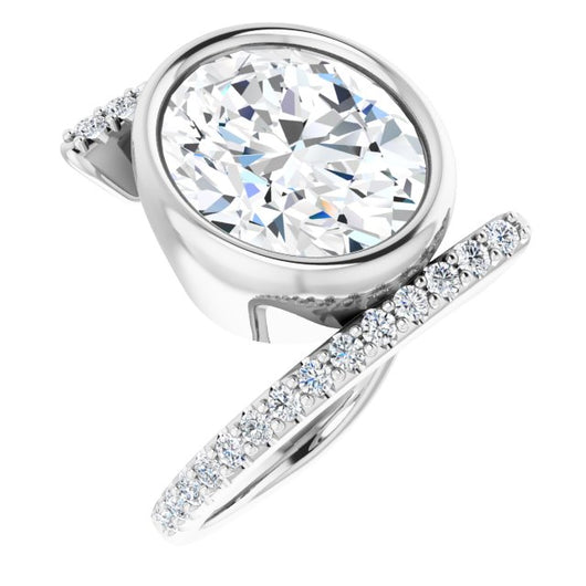 10K White Gold Customizable Bezel-set Oval Cut Design with Bypass Pavé Band