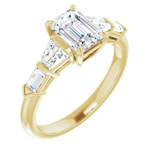 10K Yellow Gold Customizable 7-stone Design with Emerald/Radiant Cut Center and Baguette Accents