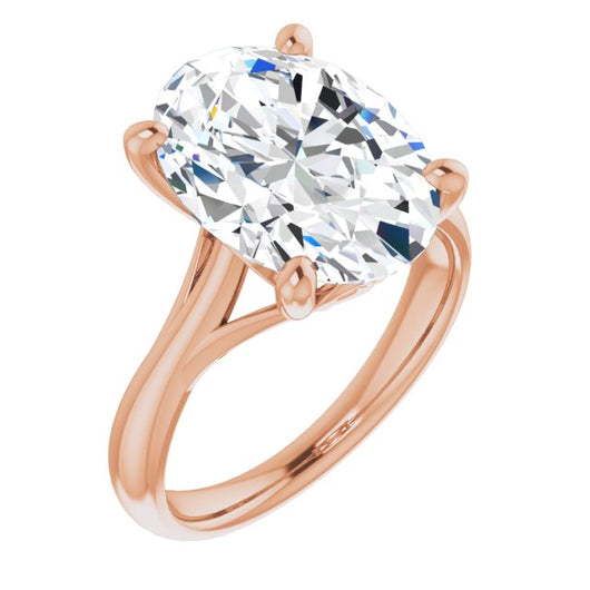 10K Rose Gold Customizable Oval Cut Solitaire with Decorative Prongs & Tapered Band