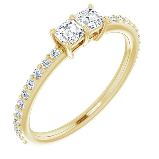 10K Yellow Gold Customizable Enhanced 2-stone Asscher Cut Design with Ultra-thin Accented Band