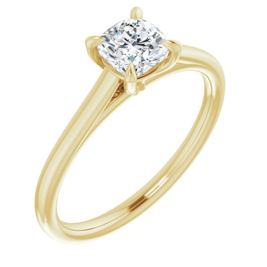 10K Yellow Gold Customizable Classic Cathedral Cushion Cut Solitaire