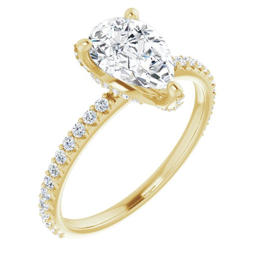 10K Yellow Gold Customizable Pear Cut Design with Round-Accented Band, Micropav? Under-Halo and Decorative Prong Accents)