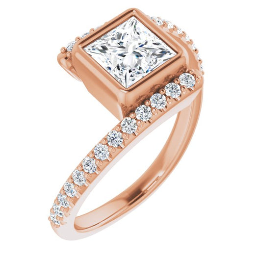 10K Rose Gold Customizable Bezel-set Princess/Square Cut Design with Bypass Pavé Band