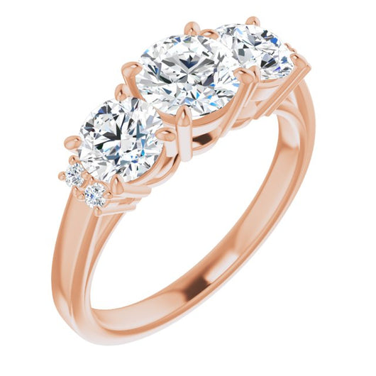 10K Rose Gold Customizable Triple Round Cut Design with Quad Vertical-Oriented Round Accents