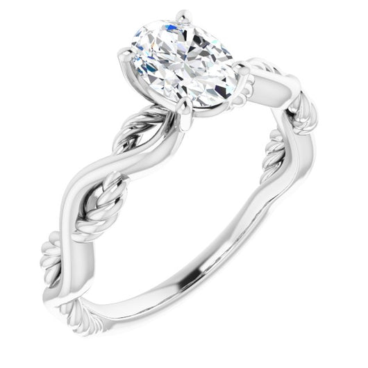 10K White Gold Customizable Oval Cut Solitaire with Twisting Split Band