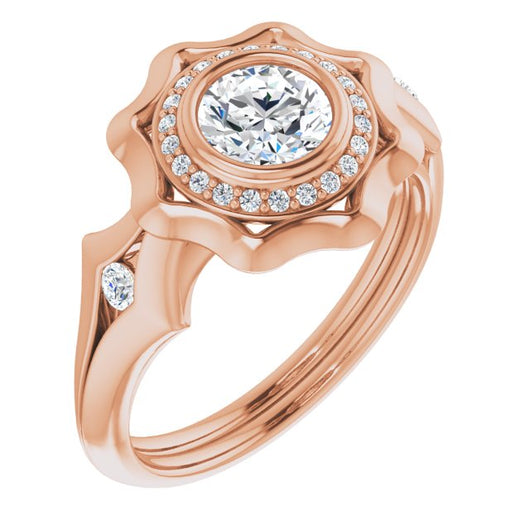 10K Rose Gold Customizable Bezel-set Round Cut with Halo & Oversized Floral Design