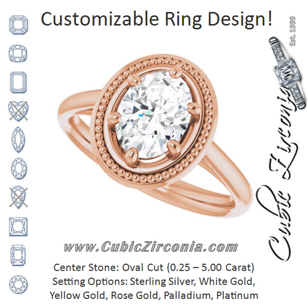 Cubic Zirconia Engagement Ring- The Eve (Customizable Oval Cut Solitaire with Metallic Drops Halo Lookalike)