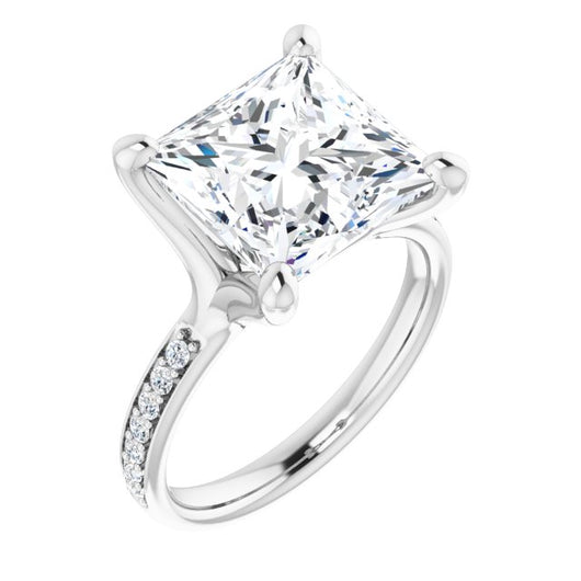 10K White Gold Customizable Heavy Prong-Set Princess/Square Cut Style with Round Cut Band Accents