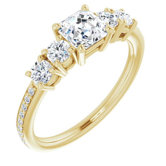 10K Yellow Gold Customizable 5-stone Asscher Cut Design Enhanced with Accented Band