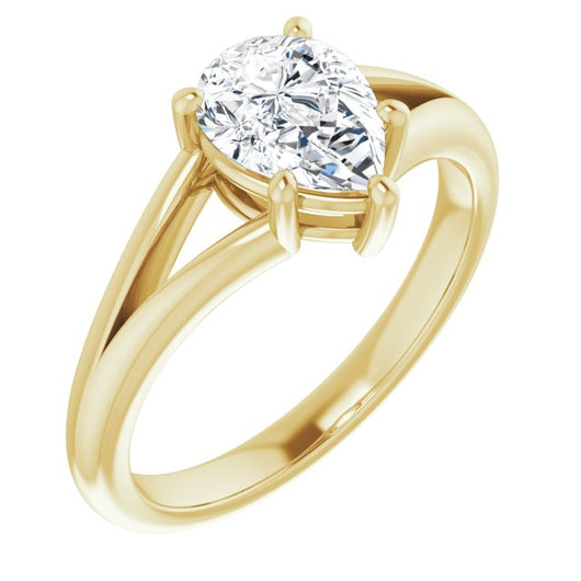 10K Yellow Gold Customizable Pear Cut Solitaire with Tapered Split Band