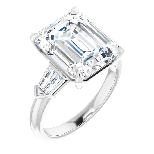 10K White Gold Customizable 5-stone Design with Emerald/Radiant Cut Center and Quad Baguettes