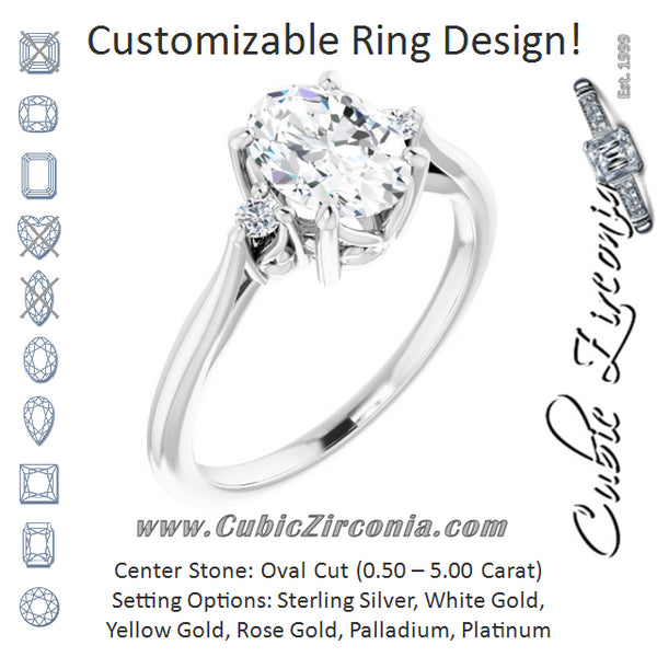 Cubic Zirconia Engagement Ring- The Malena (Customizable Three-stone Oval Cut Design with Small Round Accents and Vintage Trellis/Basket)