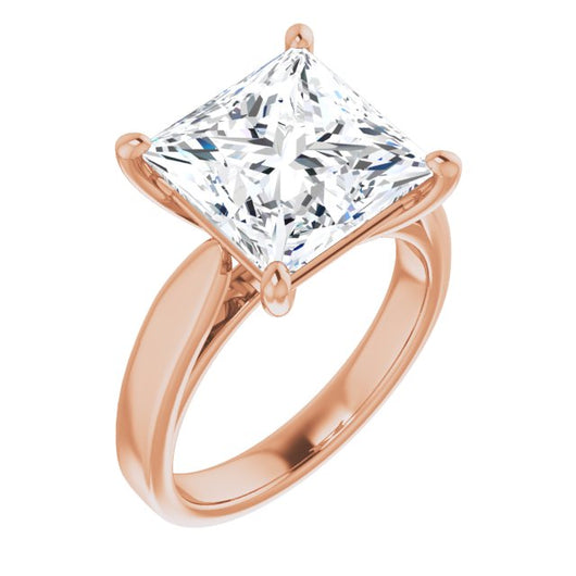 10K Rose Gold Customizable Princess/Square Cut Cathedral Solitaire with Wide Tapered Band