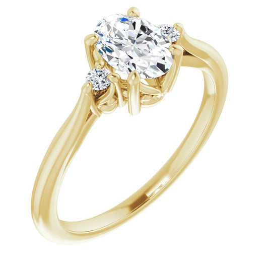 10K Yellow Gold Customizable Three-stone Oval Cut Design with Small Round Accents and Vintage Trellis/Basket