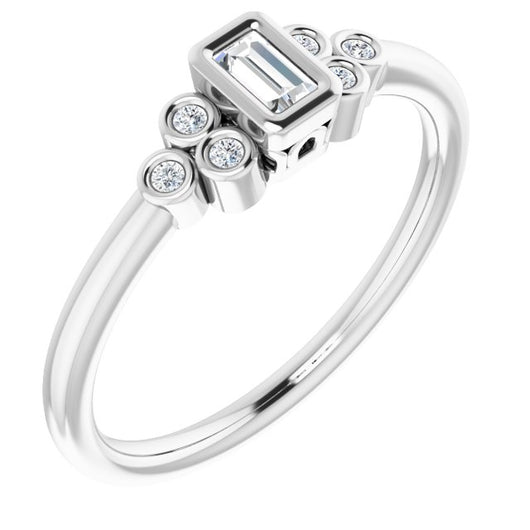 10K White Gold Customizable 7-stone Straight Baguette Cut Style with Triple Round-Bezel Accent Cluster Each Side