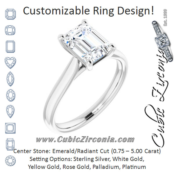 Cubic Zirconia Engagement Ring- The India (Customizable Cathedral-Prong Emerald Cut Solitaire)