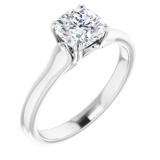 10K White Gold Customizable Cushion Cut Solitaire with Under-trellis Design