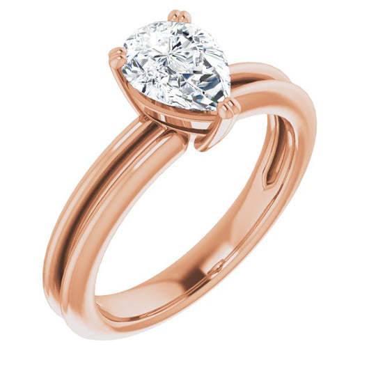 10K Rose Gold Customizable Pear Cut Solitaire with Grooved Band