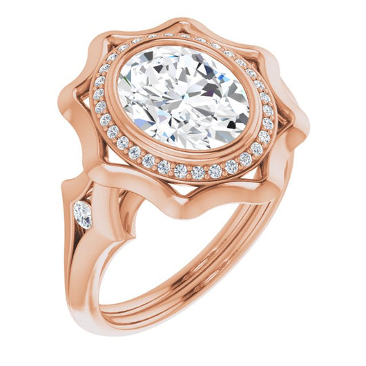 10K Rose Gold Customizable Bezel-set Oval Cut with Halo & Oversized Floral Design