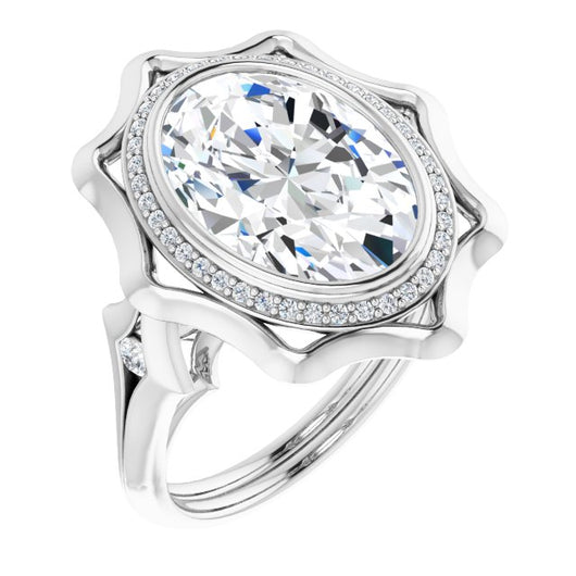 10K White Gold Customizable Bezel-set Oval Cut with Halo & Oversized Floral Design