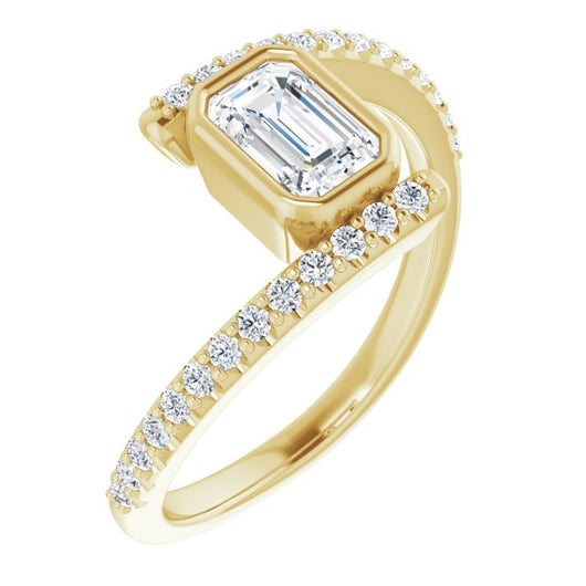 10K Yellow Gold Customizable Bezel-set Emerald/Radiant Cut Design with Bypass Pavé Band