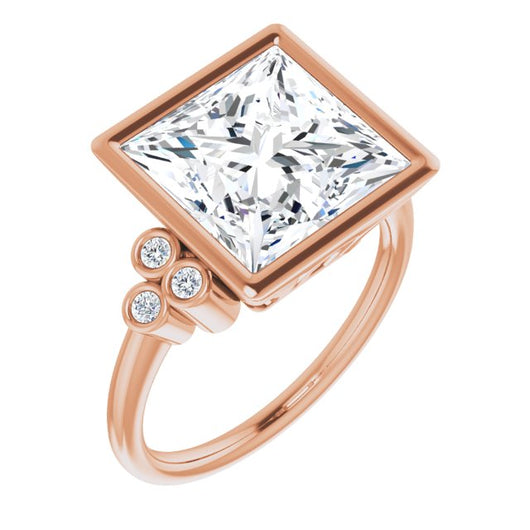 10K Rose Gold Customizable 7-stone Princess/Square Cut Style with Triple Round-Bezel Accent Cluster Each Side