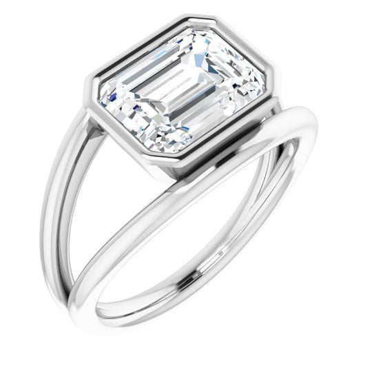 10K White Gold Customizable Bezel-set Emerald/Radiant Cut Style with Wide Tapered Split Band