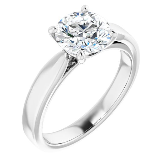 10K White Gold Customizable Round Cut Cathedral Solitaire with Wide Tapered Band