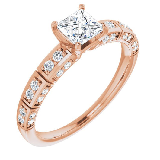 10K Rose Gold Customizable Princess/Square Cut Style with Three-sided, Segmented Shared Prong Band