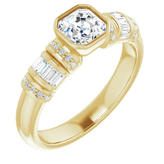 10K Yellow Gold Customizable Bezel-set Asscher Cut Setting with Wide Sleeve-Accented Band