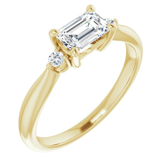 10K Yellow Gold Customizable 3-stone Emerald/Radiant Cut Design with Twin Petite Round Accents