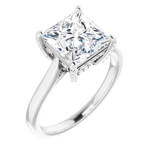 10K White Gold Customizable Cathedral-Raised Princess/Square Cut Style with Prong Accents Enhancement