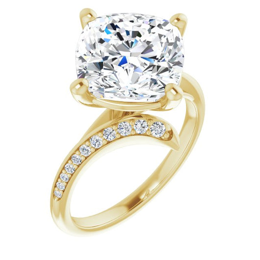 10K Yellow Gold Customizable Cushion Cut Style with Artisan Bypass and Shared Prong Band