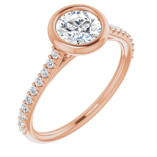 10K Rose Gold Customizable Bezel-set Round Cut Style with Ultra-thin Pavé-Accented Band