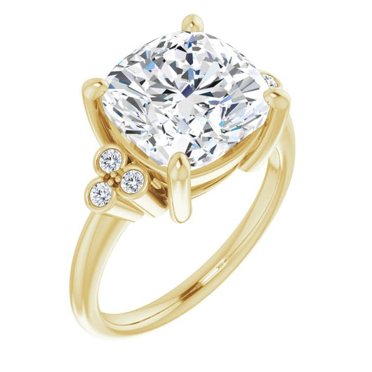 10K Yellow Gold Customizable 7-stone Cushion Cut Center with Round-Bezel Side Stones