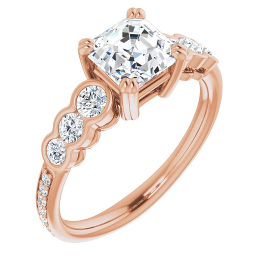 10K Rose Gold Customizable Asscher Cut 7-stone Style Enhanced with Bezel Accents and Shared Prong Band