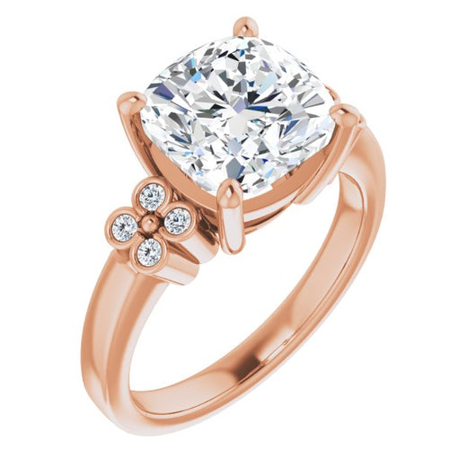 10K Rose Gold Customizable 9-stone Design with Cushion Cut Center and Complementary Quad Bezel-Accent Sets