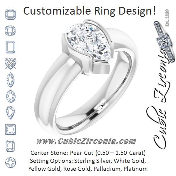 Cubic Zirconia Engagement Ring- The Charlotte (Customizable Bezel-set Pear Cut Solitaire with Thick Band)