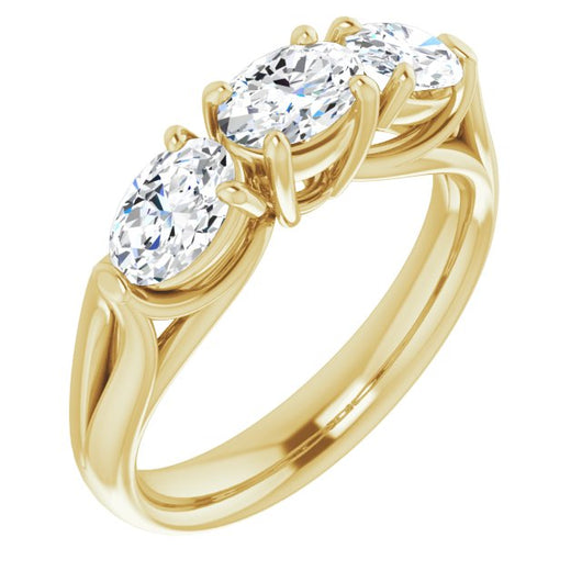 10K Yellow Gold Customizable Cathedral-set 3-stone Oval Cut Style with Dual Oval Cut Accents & Wide Split Band