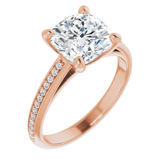 10K Rose Gold Customizable Cathedral-set Cushion Cut Style with Shared Prong Band