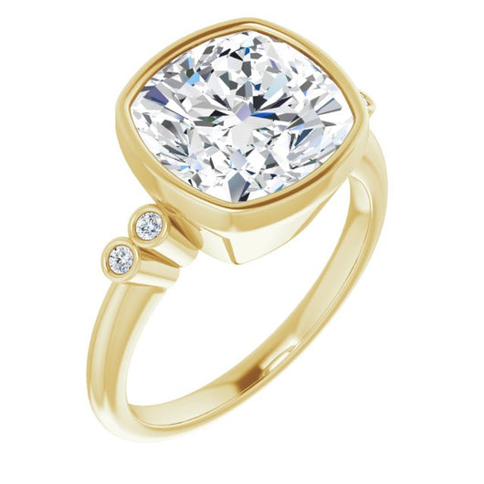 10K Yellow Gold Customizable 5-stone Bezel-set Cushion Cut Design with Quad Round-Bezel Side Stones